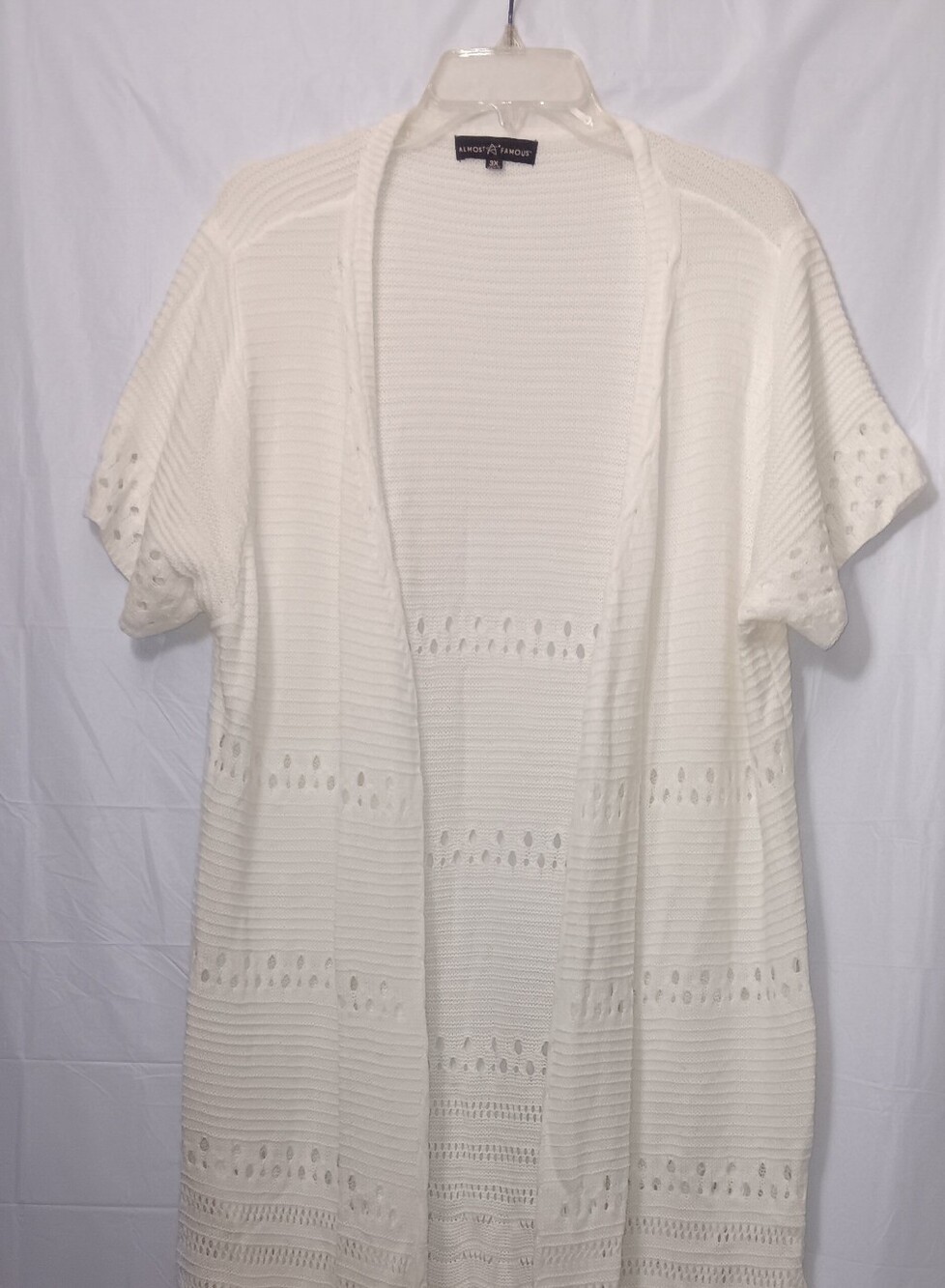 ALMOST FAMOUS 3X OPEN KNIT CROCHET FRINGE CARDIGAN SWEATER